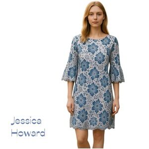 Jessica Howard Blue White Embroidered Lace Dress NWOT Size 6